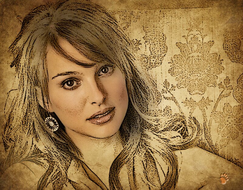 Woman with Long Hair — Brown, Serious, Illustration