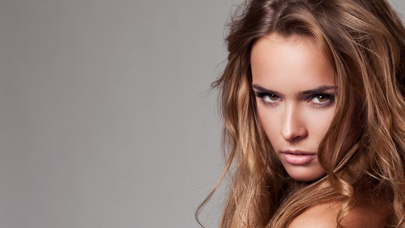 Woman with Long Hair — Brown, Serious, Photograph, Shoulder