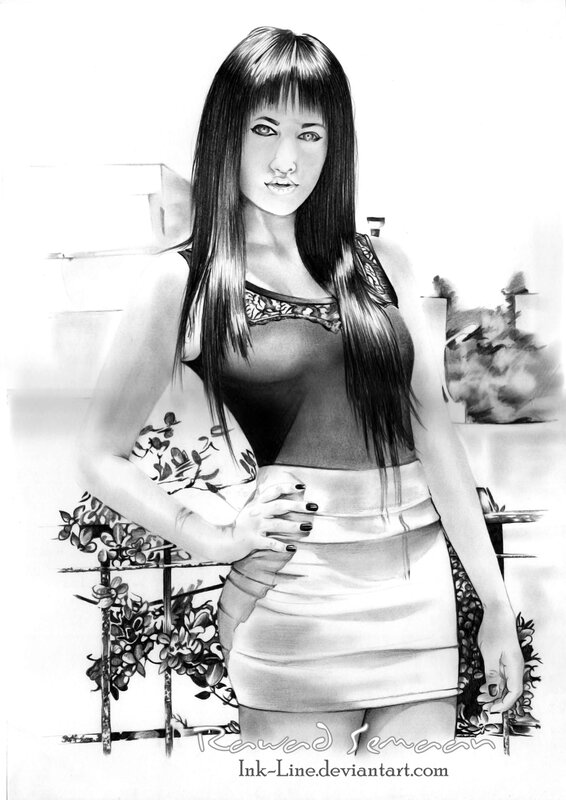 woman with long hair drawing