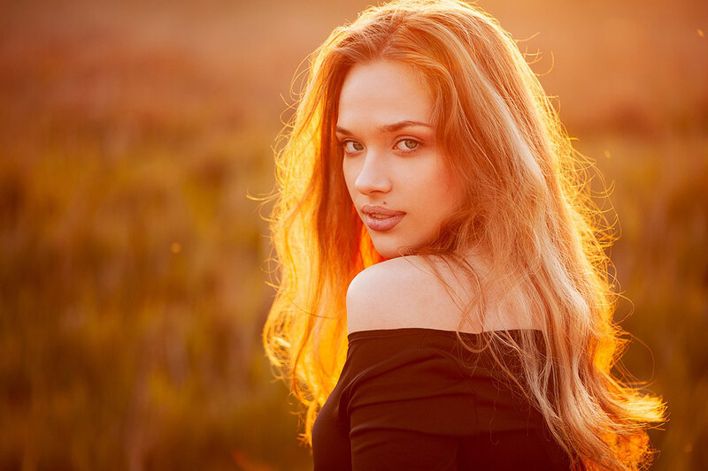 Woman with Long Hair — Gold, Dramatic, Sunset, Photograph