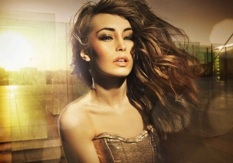 Woman with Long Hair — Gold, Dramatic, Sunset