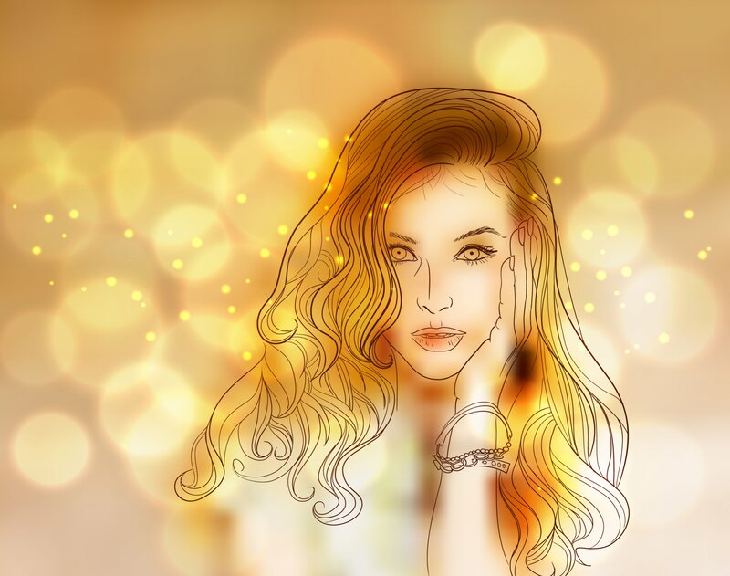 Woman with Long Hair — Gold, Dreamy, Digital Art