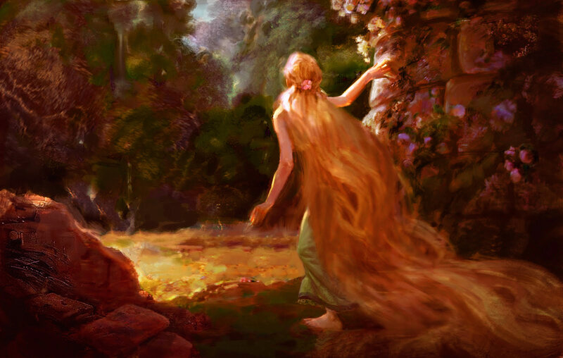 Woman with Long Hair — Gold, Serene, Afternoon