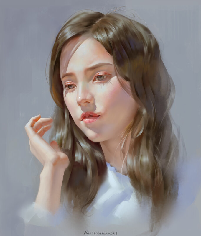 Woman with Long Hair — Gray, Calm, Digital Art