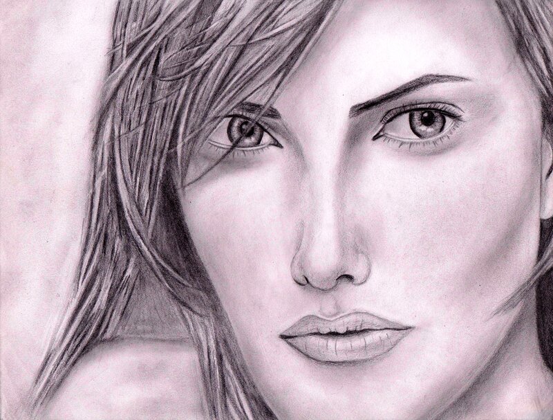 Woman with Long Hair — Gray, Neutral, Illustration, Eyes