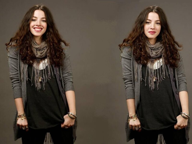Woman with Long Hair — Gray, Neutral, Photograph, Scarf