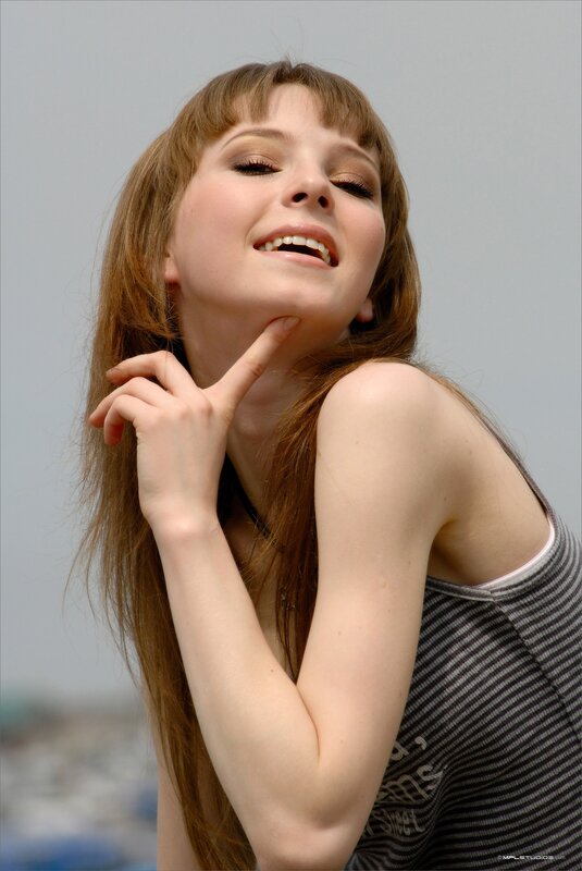 Woman with Long Hair — Gray, Relaxed, Photograph, Tank Top