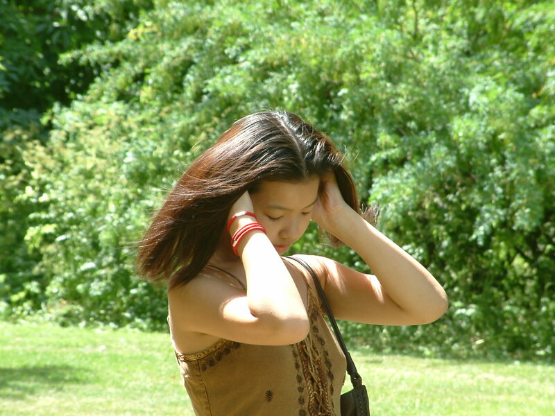 Woman with Long Hair — Green, Calm, Afternoon