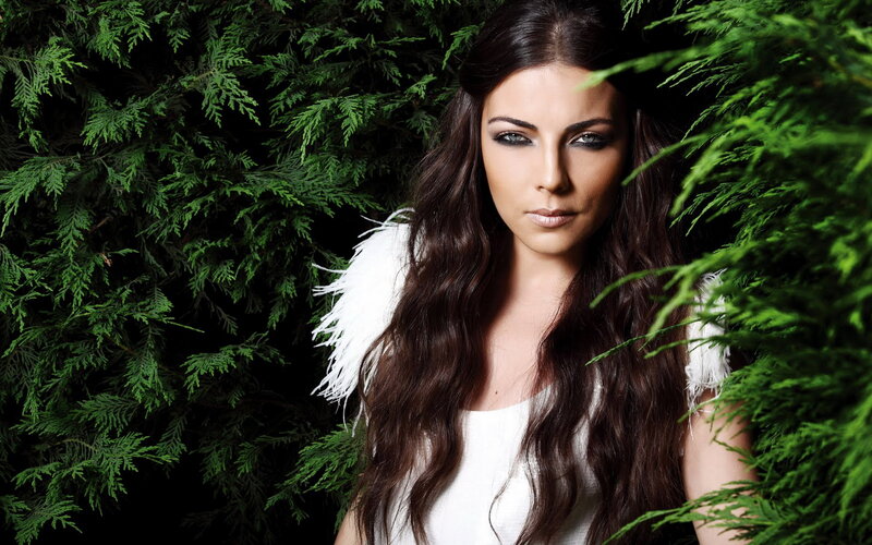 Woman with Long Hair — Green, Dramatic, Photograph, White Feathers