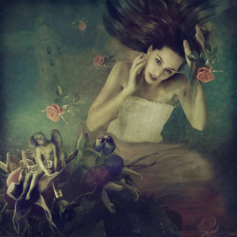 Woman with Long Hair — Green, Dreamy, Digital Art
