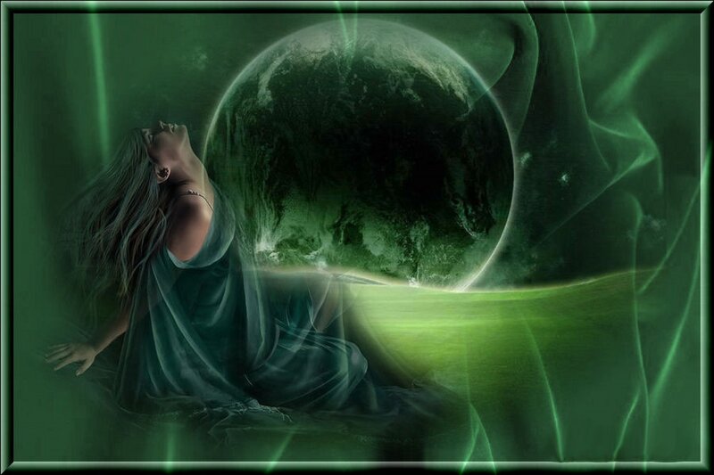 Woman with Long Hair — Green, Mystical