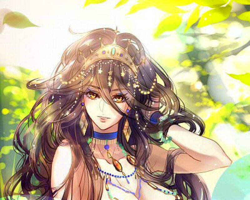 Woman with Long Hair — Green, Serene, Afternoon, Anime