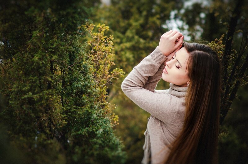 Woman with Long Hair — Green, Serene, Autumn