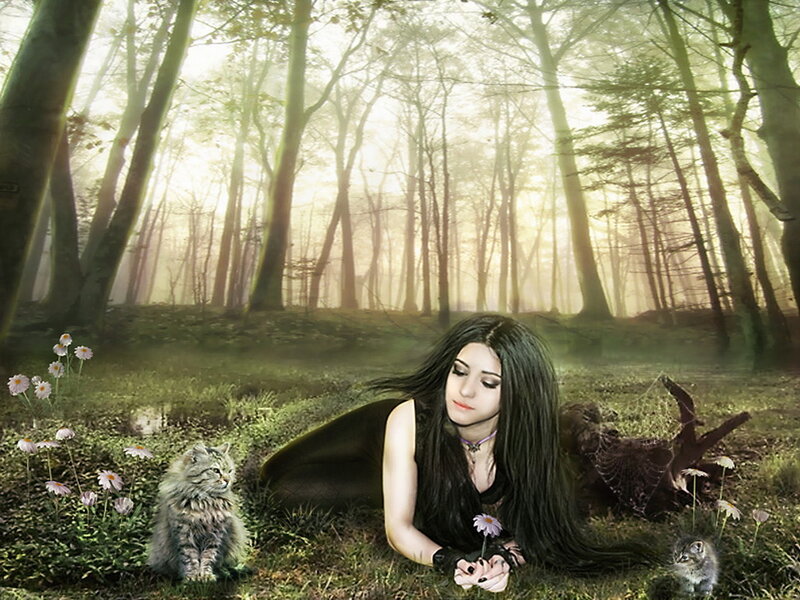 Woman with Long Hair — Green, Serene, Morning