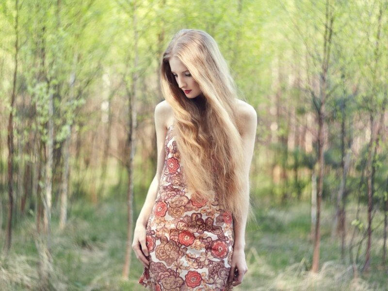 Woman with Long Hair — Green, Serene, Spring, Photograph