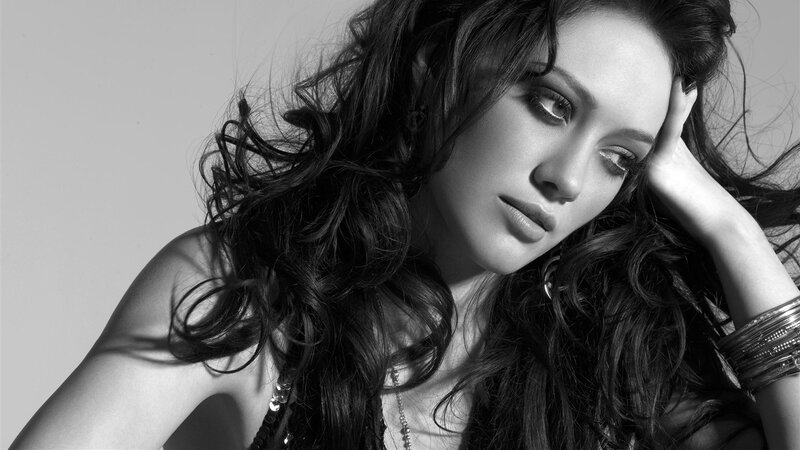 woman with long hair in black and white
