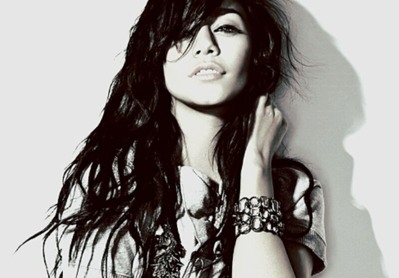 woman with long hair in black and white