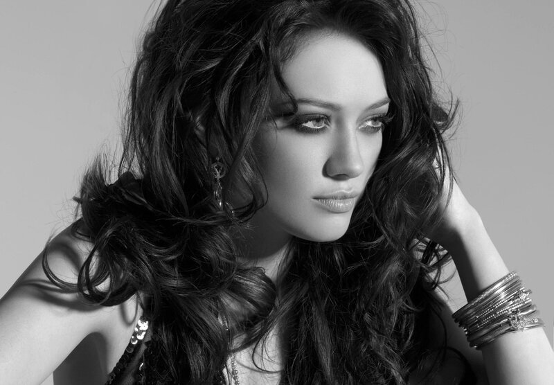 woman with long hair in black and white