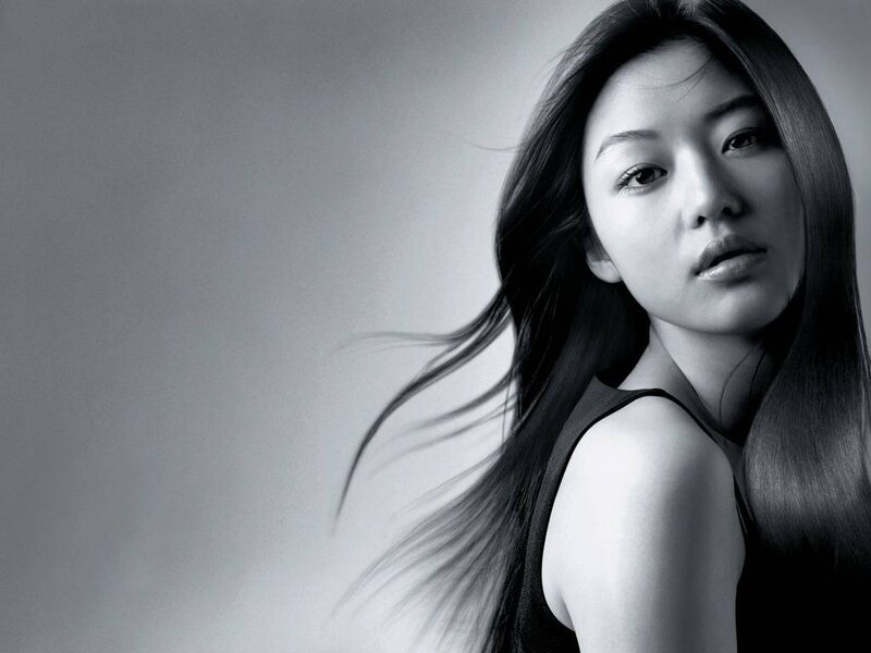 woman with long hair in black and white