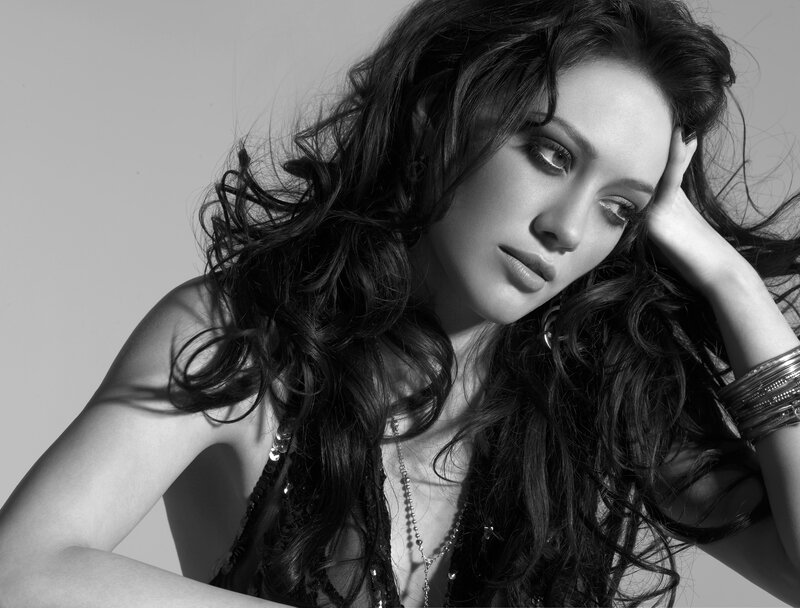 woman with long hair in black and white