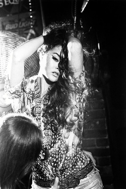 woman with long hair in black and white