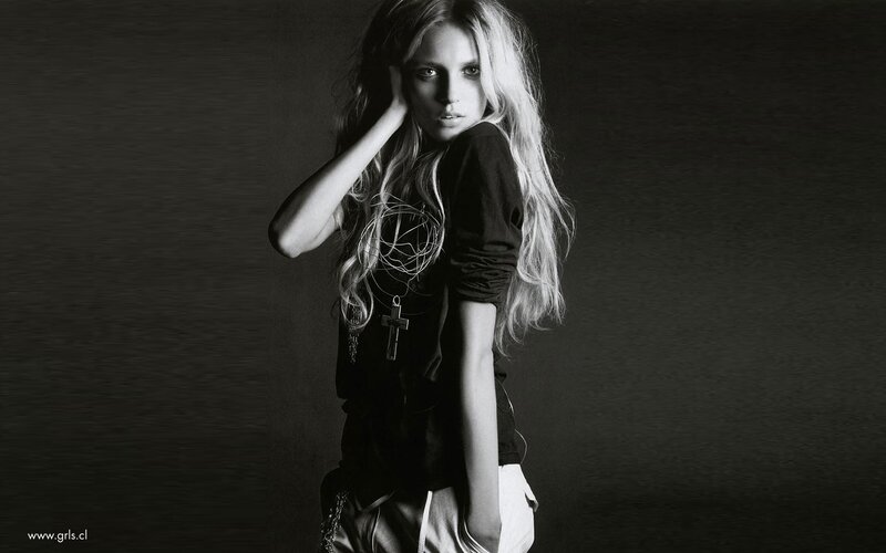 woman with long hair in black and white