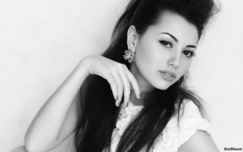 woman with long hair in black and white
