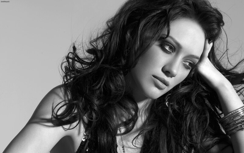woman with long hair in black and white