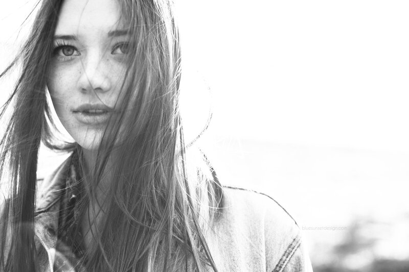 woman with long hair in black and white