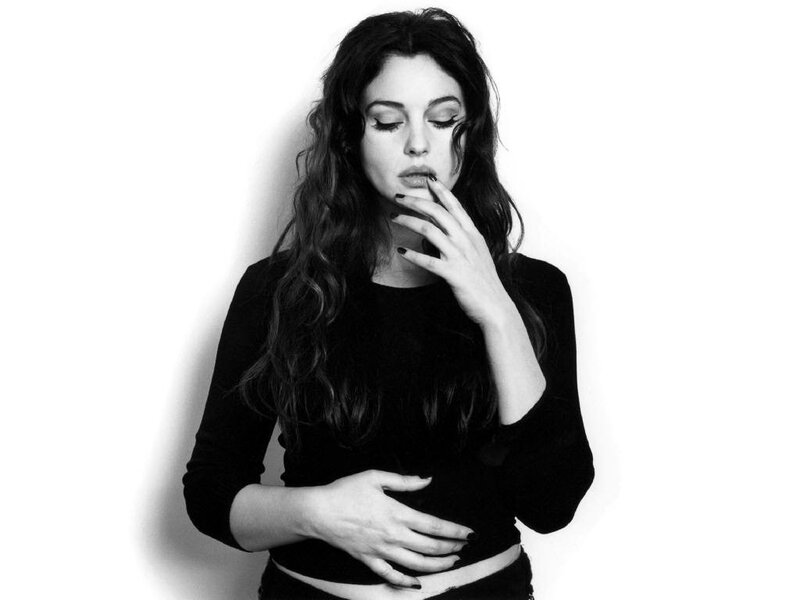 woman with long hair in black and white
