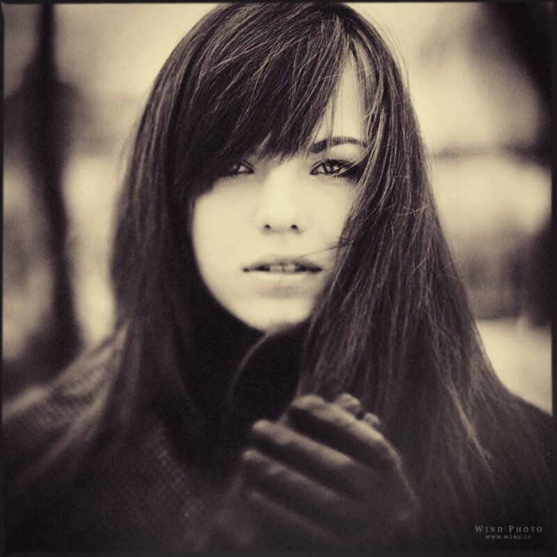 woman with long hair in sepia