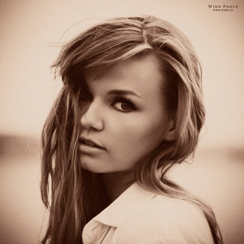 woman with long hair in sepia