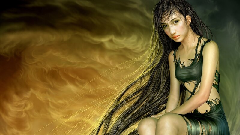woman with long hair in storm