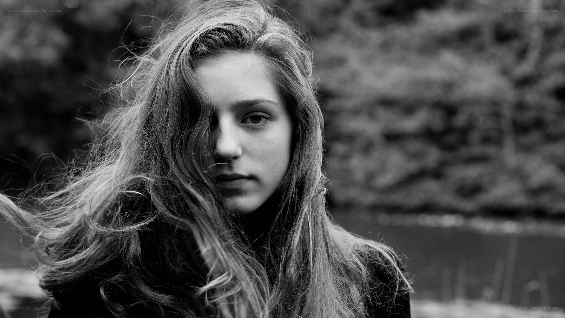 woman with long hair in wind