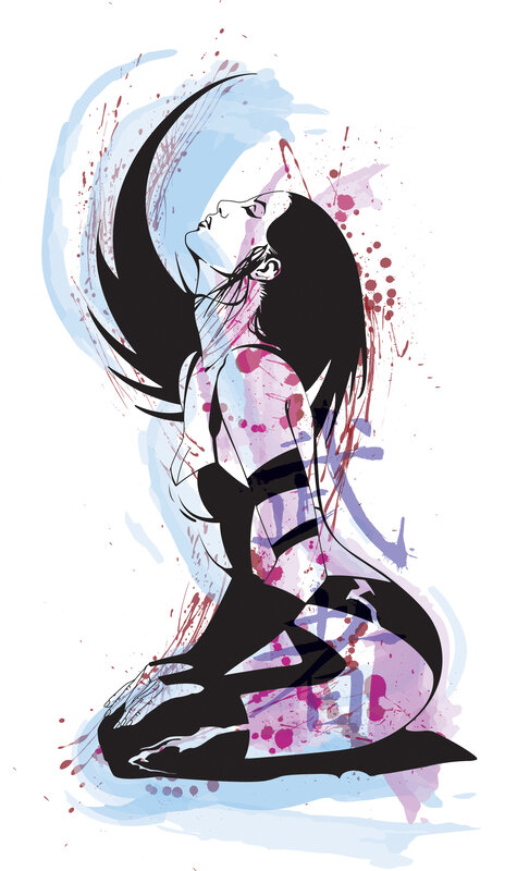 woman with long hair kneeling