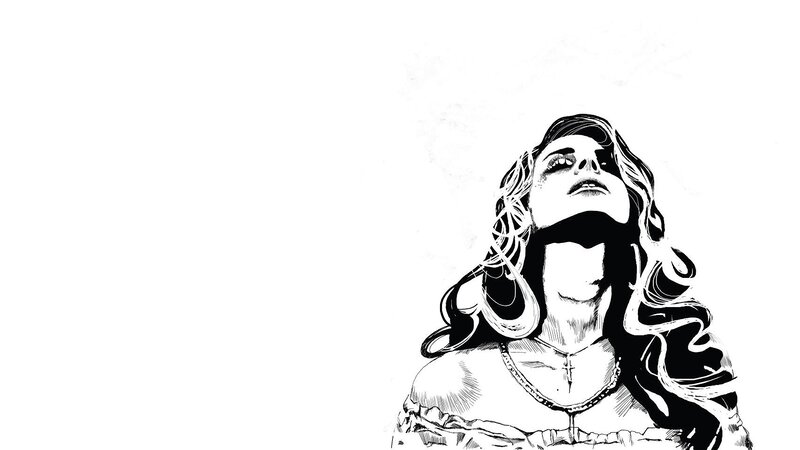 woman with long hair looking up