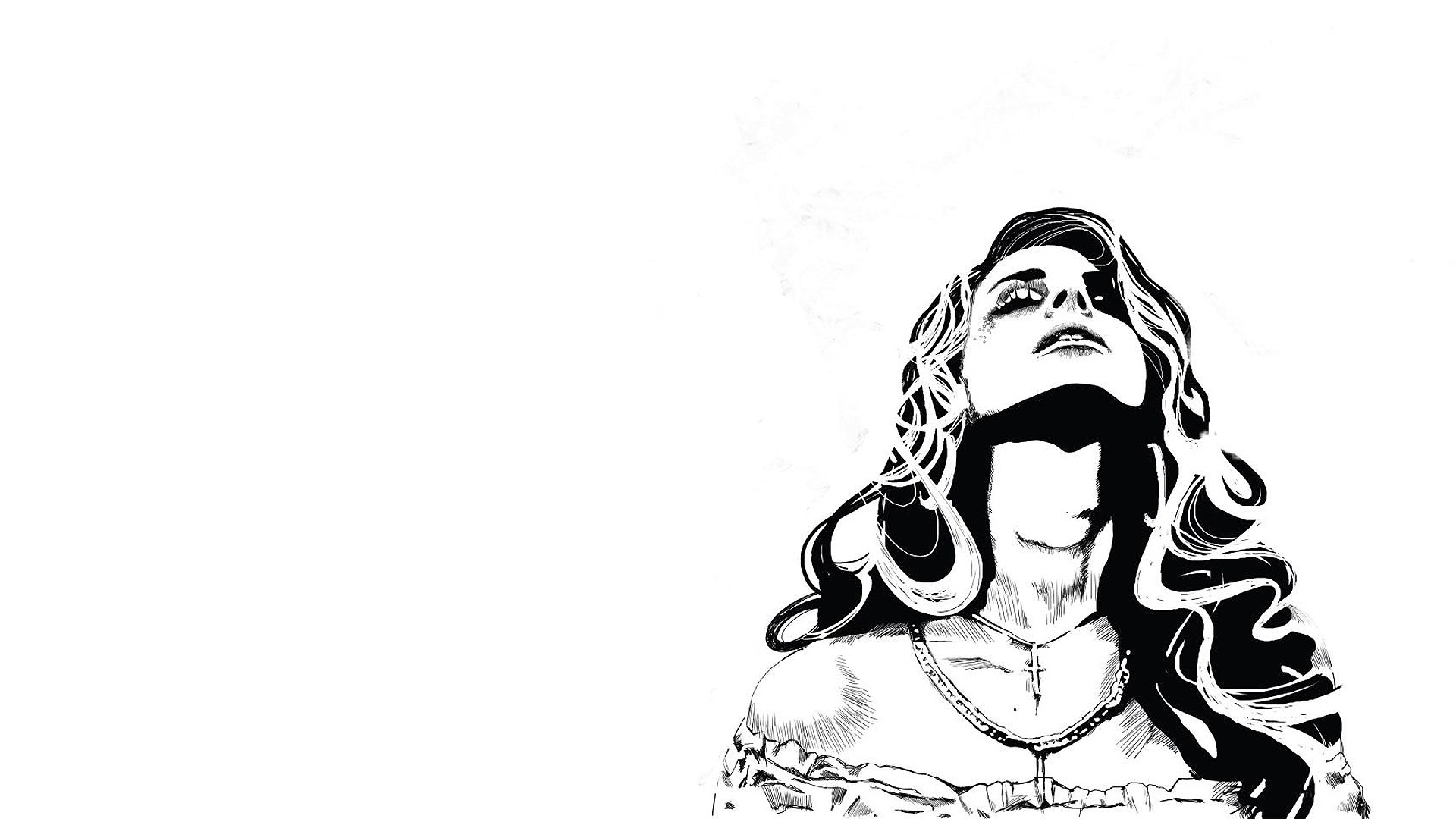 woman with long hair looking up