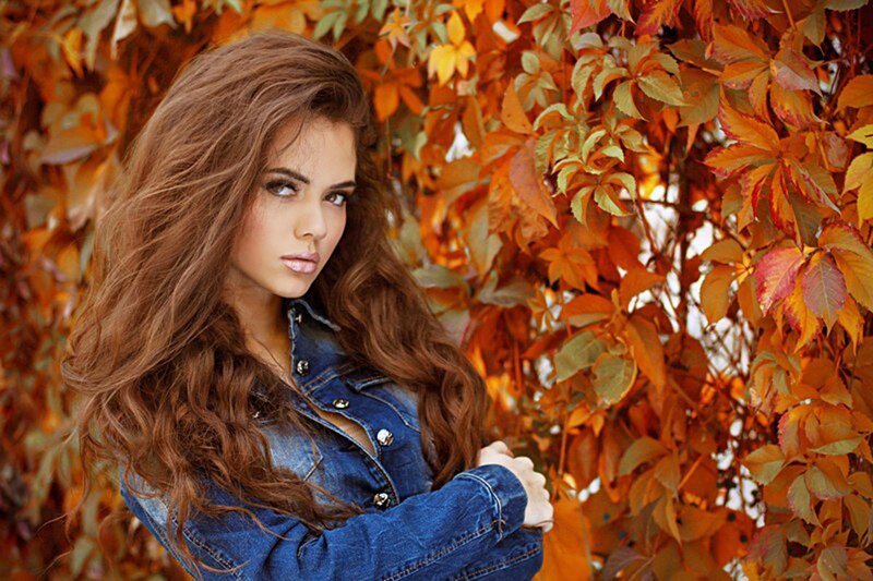Woman with Long Hair — Orange, Dramatic, Autumn, Photograph