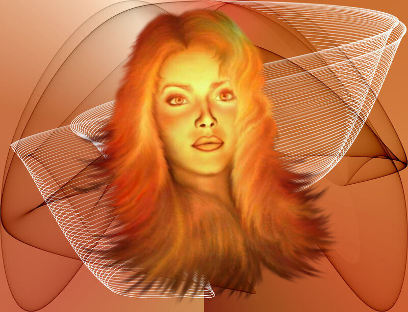 Woman with Long Hair — Orange, Dramatic, Digital Art