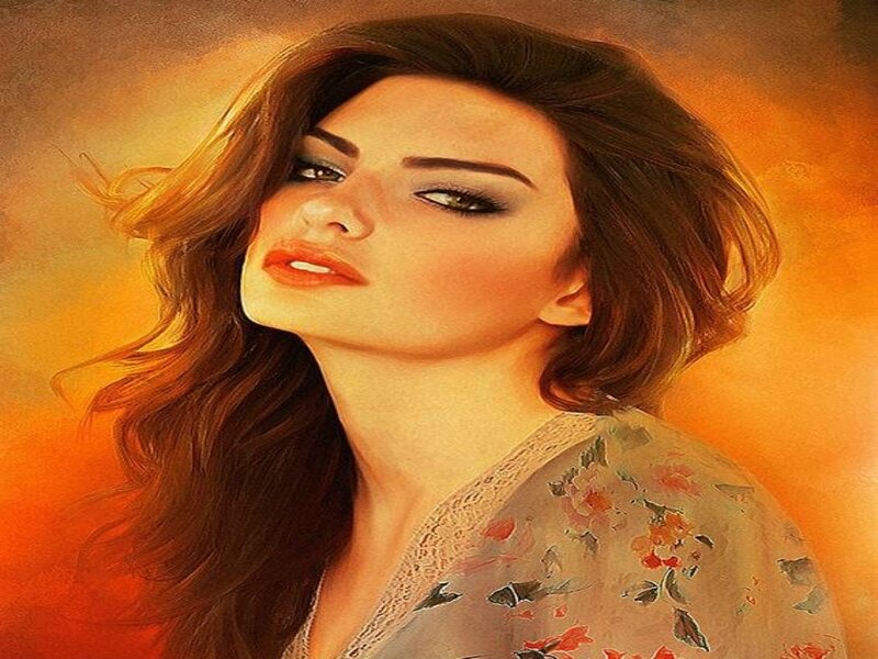 Woman with Long Hair — Orange, Dramatic, Sunset, Painting
