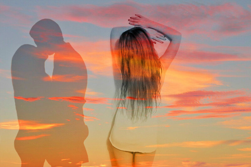 Woman with Long Hair — Orange, Dramatic, Sunset, Photograph