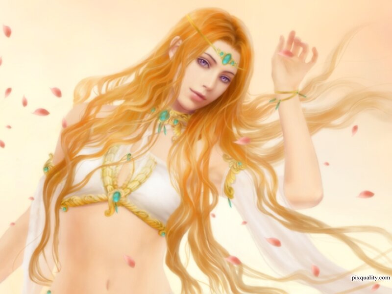 Woman with Long Hair — Orange, Serene, Digital Art