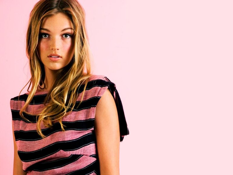 Woman with Long Hair — Pink, Neutral, Photograph, Striped Shirt