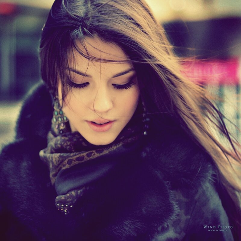 Woman with Long Hair — Purple, Contemplative