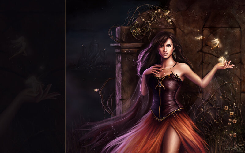 Woman with Long Hair — Purple, Dramatic, Night, Digital Art, Fairies