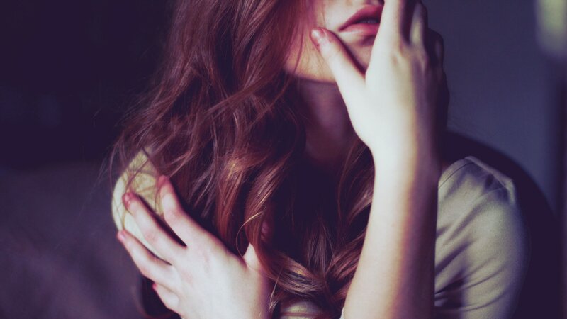 Woman with Long Hair — Purple, Dramatic, Photograph, Hand