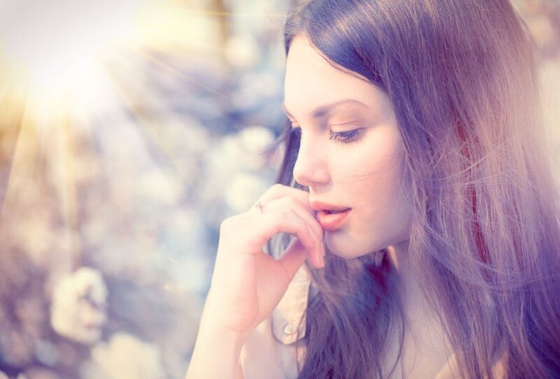 Woman with Long Hair — Purple, Dreamy, Sunset