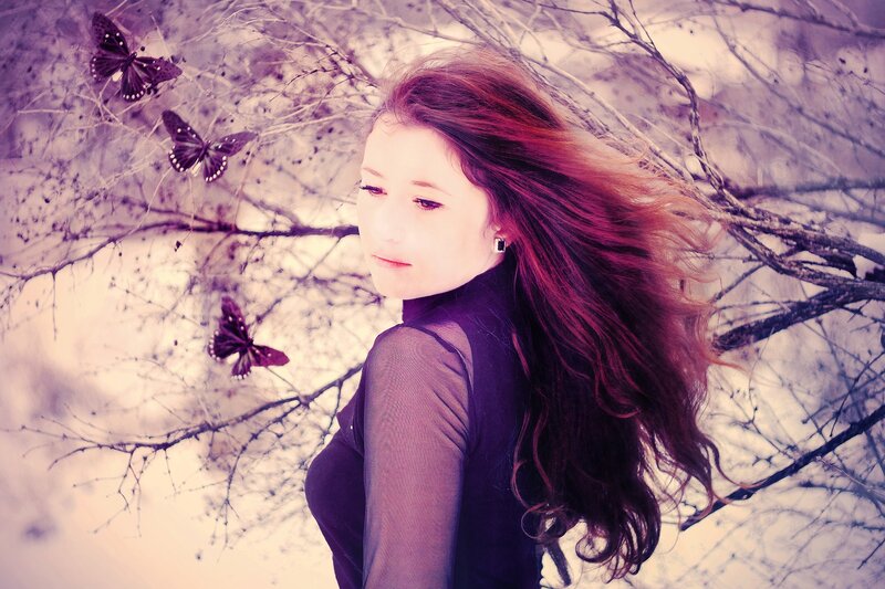 Woman with Long Hair — Purple, Dreamy, Winter