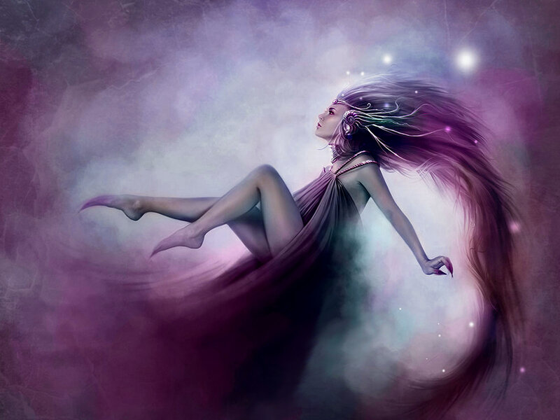 Woman with Long Hair — Purple, Ethereal, Night