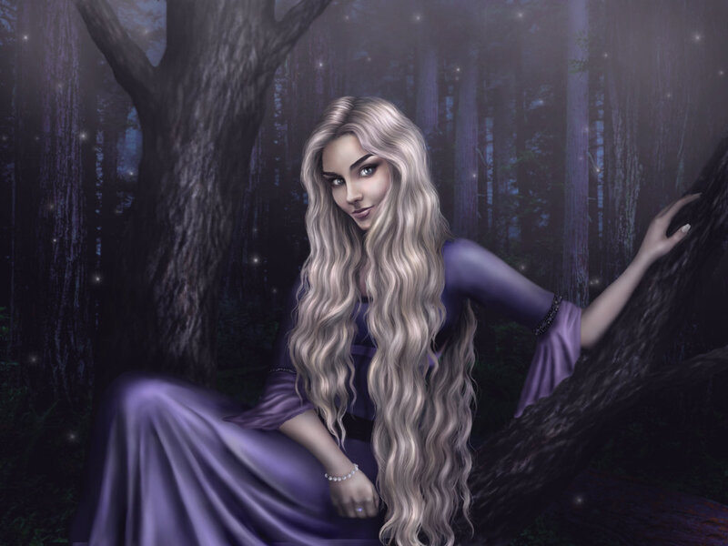 Woman with Long Hair — Purple, Mysterious, Night